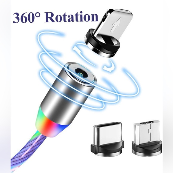 3 in 1 Magnetic Light Up Charging Cable 360 Rotating LED Universal Phone Charger - Picture 4 of 6